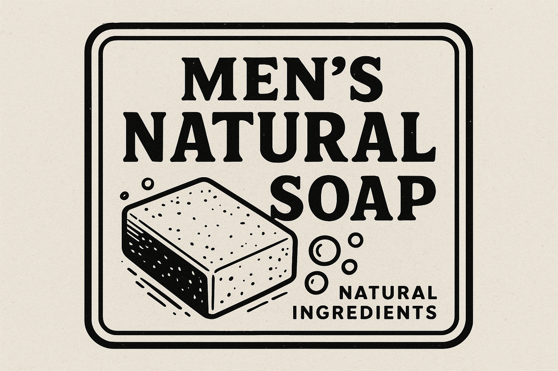 Men's Natural Soap company graphic selling soap bars
